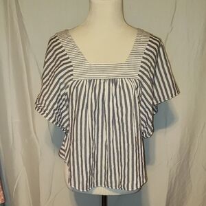 Madewe Blue-Grey Striped Top Butterfly Sleeves Relaxed Fit Lightweight Size xxs